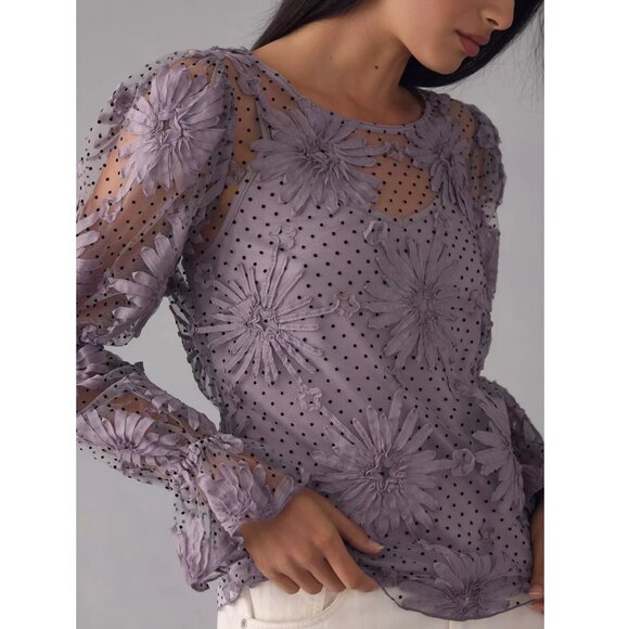 Anthropologie Eva Franco Lace Floral Blouse Purple M - Picture 2 of 10